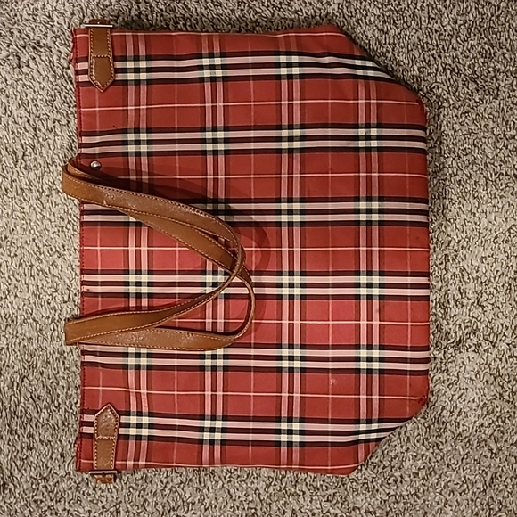 Burberry Handbags - Burberry Red check tote bag